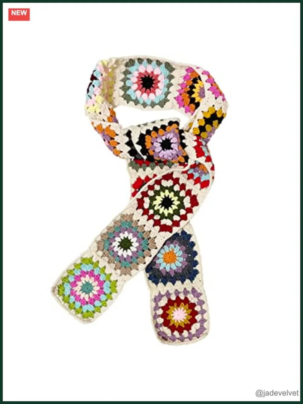 Handmade Crochet Granny Square Scarf - Acrylic Yarn - Boho Cozy Style